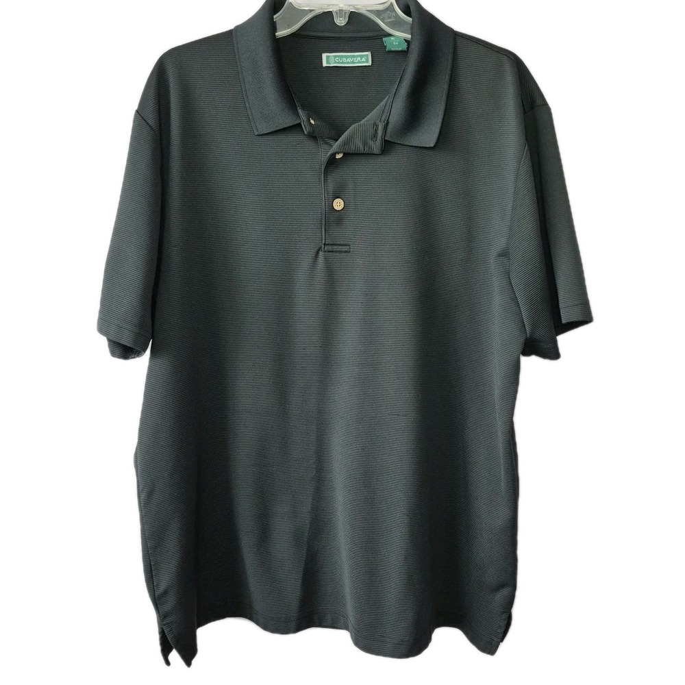Cubavera Men's XL Polo Shirt Black Solid Textured Casual Golf Casual Sz XL